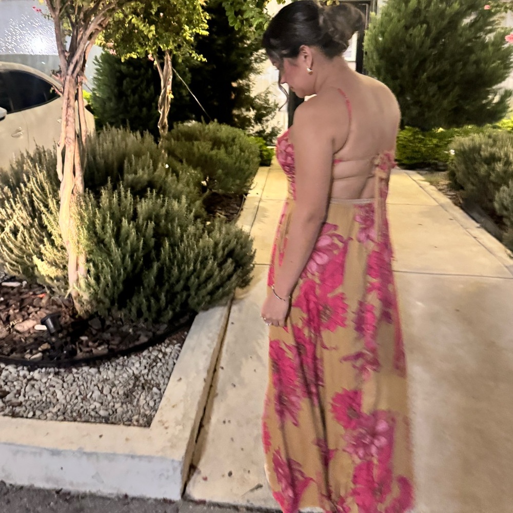 Floral Maxi Dress in Yellow/gold and Pink - Picture 7 of 7
